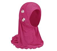 FakeFace Pañuelo para la cabeza para niña, hijab musulmán, niña, bufanda musulmana, con flores, Arabia, gorro islámico, ropa, bufanda, turbante elástico, velo facial, tocado, Flor rosa, Talla única