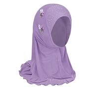 FakeFace Pañuelo para la cabeza para niñas, musulmán hijab musulmán para niña, bufanda con flores Arabia, gorra islámica, ropa, bufanda, verano, turbante elástico, velo facial, morado, Talla única