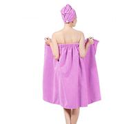 FakeFace Toalla de Sauna para Mujer, Juego de Albornoz de Spa, Toalla de Baño con Secador de Pelo, Ajustable, Sarong Kilt, Morado, 80% Poliéster, 20% Microfiber