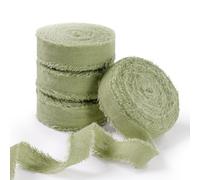 FAKILO Cinta de algodón natural rústica con borde deshilachado, verde salvia, 100% algodón, 1,6 cm x 22 m, para ramos de novia vintage, invitaciones, baby showers, envoltorios de regalo