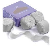 FAKILO Cinta de gasa con borde deshilachado, cinta de gasa de seda gris, 4 rollos, 2,5 cm x 4,5 m, para invitaciones de boda, ramos de novia, envoltorios de regalo, manualidades