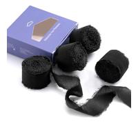 FAKILO Cinta de gasa con borde deshilachado, cinta de gasa de seda negra, 4 rollos de 1 pulgada x 5 yardas para invitaciones de boda, ramos de novia, envoltura de regalos, manualidades