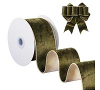 FAKILO Cinta de terciopelo con alambre de 2-1/2 pulgadas, cinta de alambre de terciopelo metálico verde para corona, árbol de Navidad, envoltura de regalos, lazos grandes, guirnalda, decoración de