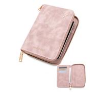 FAKZEP Funda Pasaporte con Cremallera y Bloqueo RFID, 1 Ud Porta Pasaporte Rosa, Organizador de Viaje para Pasaporte Español, Tarjetas de Crédito y Documentos contra Robo