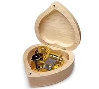 falado Caja de música de Madera de Haya con Forma de corazón y Movimiento Dorado, Caja de música para Navidad, cumpleaños, día de San Valentín (Song: You Are My Sunshine)