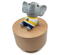 falado Mini Wooden Animal Rotary Music Box with Cute Elephant Ornament (It's a Small World.)