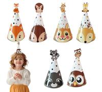 Falafoty 24PCS Sombreros De Fiesta De Cumpleaños, Gorros Fiesta Cono Sombreros con Tema Animal, DIY Sombrero de Papel Foto Props para Niños Adultos, Sombreros de Cono Decor de Fiesta de Cumpleaños (B)