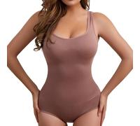 Falafoty Body Moldeador Mujer Bodysuit Reductor Mujer Fajas Reductoras Abdominal Posparto Control y Modelado Invisible Shapewear Posparto,Mujer's Tanga Shapewear Bodysuit Sin Costuras (Marrón, M/L)