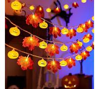 Falafoty Guirnalda de luces de hoja de arce, calabaza, 3 m, 20 LED, hojas de otoño, funciona con pilas, para interiores y exteriores, luz decorativa de otoño para Acción de Gracias, Halloween, Navidad