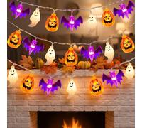 Falafoty Guirnalda de luces fantasma de Halloween, 3 m, 20 LED, calabaza, murciélago, fantasma, hada, funciona con pilas, luz decorativa para Halloween, Acción de Gracias, jardín, habitación, chimenea