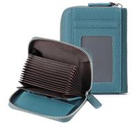 FALAN MULE Monedero para Mujer Pequeña Cuero Protección RFID Cartera de Tarjetas, Billetera Mini Mujer con Cierre de Hebilla, Pequeño Bolso de Dinero Corto para Mujer con 14 Compartimentos A07 Azul