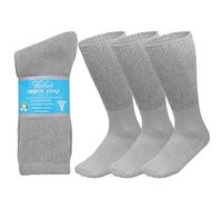 Falari Paquete de 3 calcetines diabéticos aprobados por los médicos de algodón no vinculante, ajuste holgado, ayuda a la circulación sanguínea 10-13, longitud de la tripulación, color gris