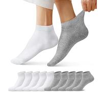 FALARY Calcetines DeportivosTobilleros hombre mujer 10 Pares Cortos Calcetin Algodon Gris Blanco 3538