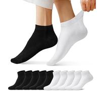 FALARY Calcetines DeportivosTobilleros hombre mujer 10 Pares Cortos Calcetin Algodon Negro Blanco 4750