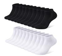 FALARY Calcetines Hombre Mujer Deportivos 10 Pares Cortos Calcetin Tobilleros Algodon Negro Blanco 47-50