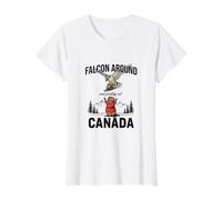 Falcon Alrededor & Descubriendo - Funny Canada Beaver Canadian Camiseta gráfica económica, Mujer, Blanco, S