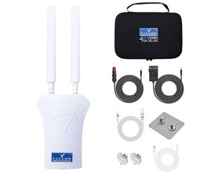 Falcon Mobile WiFi Router 4G Combo Deluxe LTE Antena con 150Mbps y Paquete de Accesorios para Internet Móvil en Caravanas, Autocaravanas, Vans, Coches, Internet Hotspot WiFi Router sin tarjeta SIM