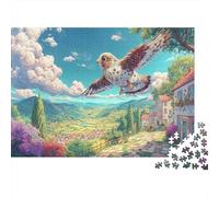Falcon Volant au-Dessus du Village Thousand Pieces Jigsaw Puzzle Faune Sauvage Whole Family Cadeau D’Anniversaire Évasion Quotidienne Décoration De Salon Jeu Stimulant 38x26cm/1000pcs