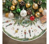 Falda Arbol de Navidad, 120 cm Cubre Pie Arbol de Navidad con Copos de Nieve y Cascanueces para Fiestas Navideñas de Invierno Vintage ARBO de Navida Decorado (Multi)