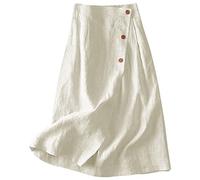 Falda Boheme para mujer, lino, falda para mujer, verano, mediados de largo, con botones de corte holgado, línea informal, color sólido, elegante y elegante, cómodo, clásicos, fluido, pasamanos de