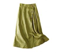 Falda Boheme para mujer, lino, falda para mujer, verano, mediados de largo, con botones de corte holgado, línea informal, color sólido, elegante y elegante, cómodo, clásicos, fluido, pasamanos de