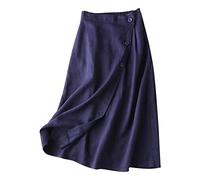 Falda Boheme para mujer, lino, falda para mujer, verano, mediados de largo, con botones de corte holgado, línea informal, color sólido, elegante y elegante, cómodo, clásicos, fluido, pasamanos de