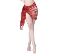 Falda brillante para mujer, danza del vientre, cadena de lentejuelas, bufanda para carnaval, vestido de 2026, rock, Navidad, color rojo, rojo, talla única
