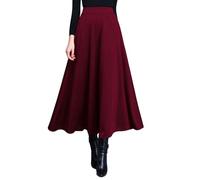 Falda Casual Gran Swing Falda Una Línea Falda De Cintura Alta Adelgazar Vestido De Negocios, Vino, L