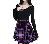 Falda con estampado a cuadros retro punk para mujer, con cremallera, falda corta, morado, XL