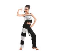 Falda Con Flecos De Baile Latino For Niñas, Top Corto + Pantalones, 2 Piezas, Ropa De Baile De Competición, Vestido De Baile De Salsa Tango Con Borlas, Disfraz De Actuación En Escenario (Color : D,