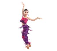 Falda Con Flecos De Baile Latino For Niñas, Top Corto + Pantalones, 2 Piezas, Ropa De Baile De Competición, Vestido De Baile De Salsa Tango Con Borlas, Disfraz De Actuación En Escenario(B,130cm)