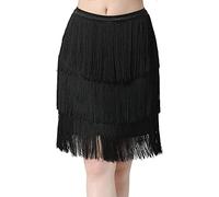 Falda con flecos de baile latino, salsa de tango, falda de borla para mujer, disfraz de vaquera de Halloween, falda rave, Negro -, L/XL