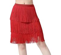 Falda con flecos de baile latino, salsa de tango, falda de borla para mujer, disfraz de vaquera de Halloween, falda rave, Rojo -, M/L