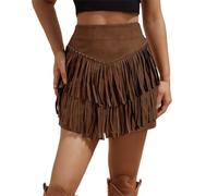Falda con flecos para mujer, minifalda casual de línea A, falda de verano de color sólido, cómoda, elástica, cintura elástica, sueño diario, marrón, S