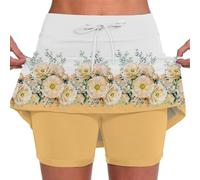 Falda con pantalones debajo de mujer, falda corta, falda corta, cintura alta, camino de abdomen, ropa cómoda para yoga, pilates, ropa para mujer, línea A, opaca, tejidos elásticos suaves, de secado