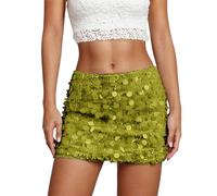 Falda con purpurina para mujer, sexy, con lentejuelas, minivestido rosa brillante, falda envolvente, corte ajustado, línea A, falda con purpurina, falda de lentejuelas de cintura alta, falda