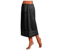 Falda corta de encaje para mujer, longitud hasta la rodilla, Negro , XL