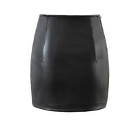 Falda Corta De Mujer - Falda De Cuero para Mujer Moda De Calle Alta Cremallera Lateral Sexy Cintura Alta Falda Flaca Negra Mini,Negro,S