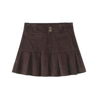 Falda Corta De Mujer - Falda De Pana De Otoño/Invierno para Mujer, Minifalda Plisada De Cintura Alta con Cremallera, Sexy, Vintage, Falda Pantalón Sólida para Mujer, Marrón, S