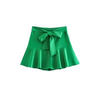 Falda Corta De Mujer - Falda Pantalón con Lazo A La Moda para Mujer, Minifalda con Volantes De Cintura Alta Vintage, Informal, Versátil, Elegante, para Mujer, Verde, S