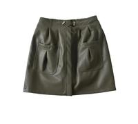 Falda Corta De Mujer - Minifalda De Estilo Corto Tipo Cargo De PU De Cuero De Moda para Mujer, Falda Femenina Versátil con Cordón Elástico Y Bolsillo De Cintura Alta, Verde, M