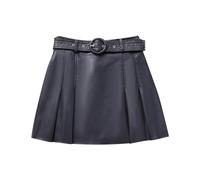 Falda Corta De Mujer - Minifalda Plisada De Cuero De Otoño/Invierno De Moda para Mujer, Falda Femenina Versátil De Cintura Alta con Cinturón Vintage, Negro, M
