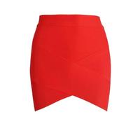 Falda Corta para Mujer - Algodón Suave Tamaño Grande Color Sólido Sexy Verano Cintura Alta Vendaje Mini Falda Temperamento Fiesta Fiesta Falda Flaca,Rojo,S