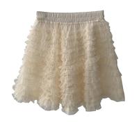 Falda corta para mujer, cintura elástica de los 80, falda tutú, enagua de tul, falda de tul para mujer, falda de baile, vestido de baile, carnaval, disfraces, bailar, disfraces de carnaval, beige, L