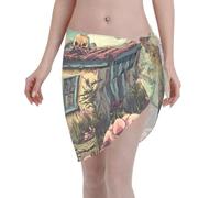 Falda cruzada de playa con estampado de casa abandonada de colores únicos - Elegante traje de baño para mujeres, pareo para trajes de baño, perfecta para ropa de playa y día festivo