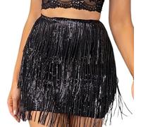 Falda Danza del Vientre Minifalda Sexy Vintage de Lentejuelas Negras for Mujer, Faldas de Fiesta de Cintura Alta de Lujo, Trajes de Club Nocturno, Ropa de Calle, Falda Tubo(Black,XS)