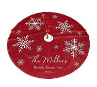 Falda de árbol de Navidad con Copos de Nieve Personalizada, Alfombra para Arbol de Navidad Personalizado con Nombre y Fecha, 122cm Decoración Navideña Personalizada Redonda Roja