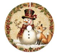 Falda de árbol de Navidad con zorro de muñeco de nieve, falda rústica color crema para decoración del hogar de invierno, fiesta festiva de Navidad, decoración interior y exterior, 36 pulgadas