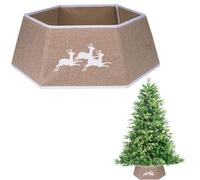 Falda de árbol de Navidad plegable de arpillera de 26.8 pulgadas, soporte de base para el cuello, tronco, canasta, anillo para decoración de árbol