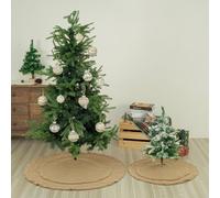 Falda de arpillera para árbol de Navidad con diseño de doble capa y material de poliéster, adecuada para múltiples tamaños de árbol, añade profundidad y textura a las decoraciones de temporada (48